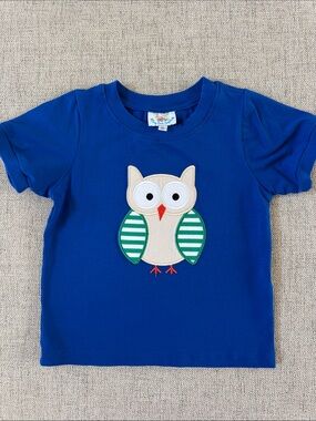 3T Busy Bees Smocks Blue Kids Owl Appliqué Tee